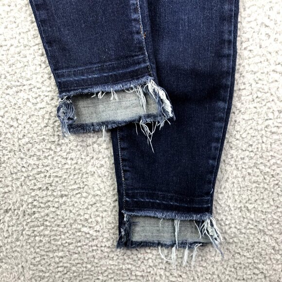 PAIGE Women's Size 26 Cut Out Frayed Hem HOXTON Dark Wash Emery Cropped Jeans - Picture 3 of 16